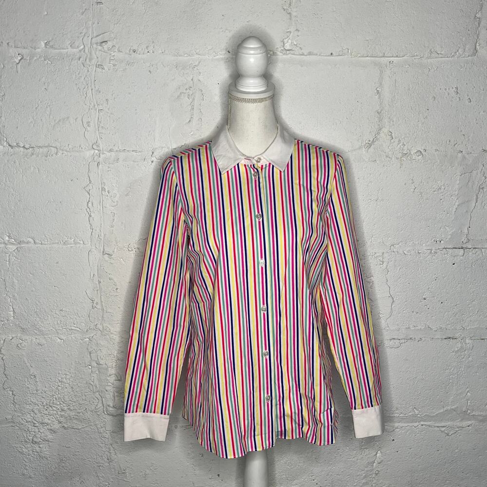 Kate Spade Women's Multicolor Striped Bow Long Sleeve Button Shirt Size 6
